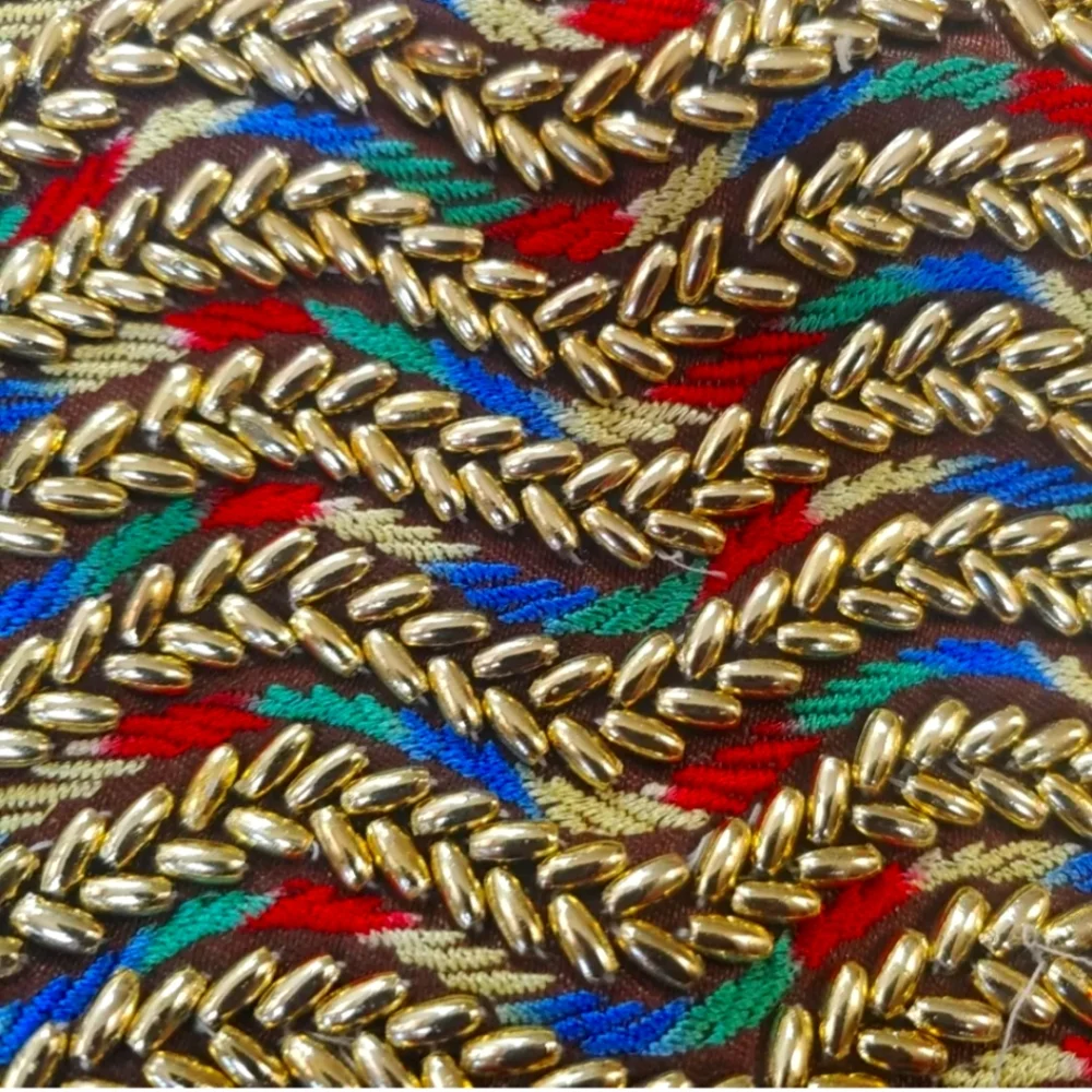 Cocktail Party Clutch Purse Beaded Rainbow Embroidered Silver Chain Strap Vtg